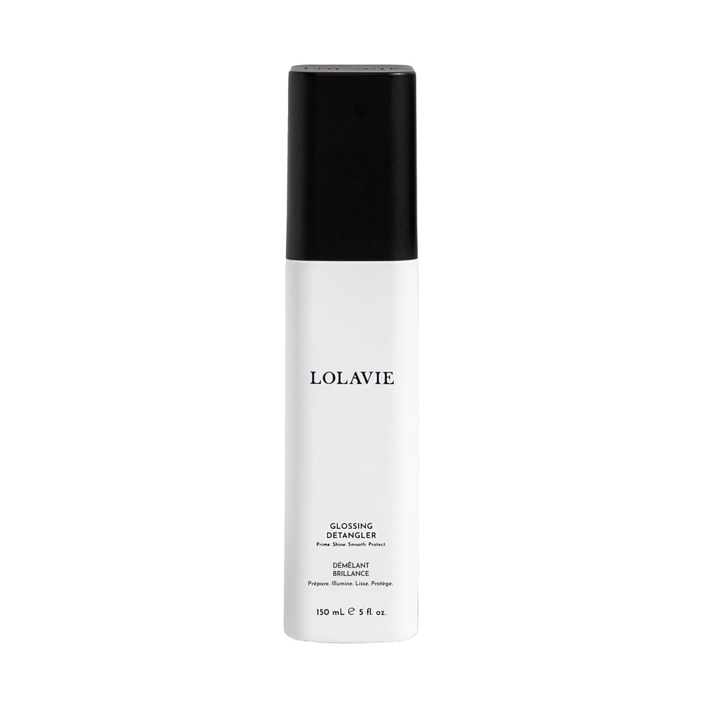 LolaVie Glossing Detangler bottle front view for smooth detangling.