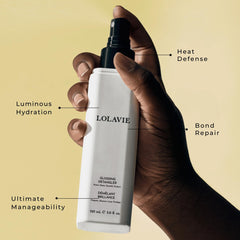 LolaVie Glossing Detangler spray nozzle delivering even application.