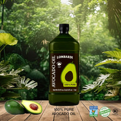 LOMBARDI avocado oil bottle with fresh avocados versatile in recipes