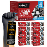 London Labs black nitrile gloves packaging, bulk-ready for warehouses