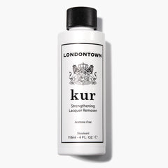 LONDONTOWN acetone-free remover bottle demonstrates quick, gentle polish removal