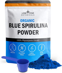 Lone Star Botanicals blue spirulina powder bottle closeup for natural smoothie color