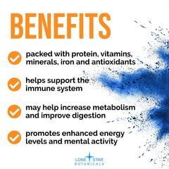 Lone Star Botanicals blue spirulina powder swirled into a glass of blue drink