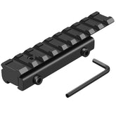 LONSEL Dovetail to Picatinny adapter base view with low profile riser for optics