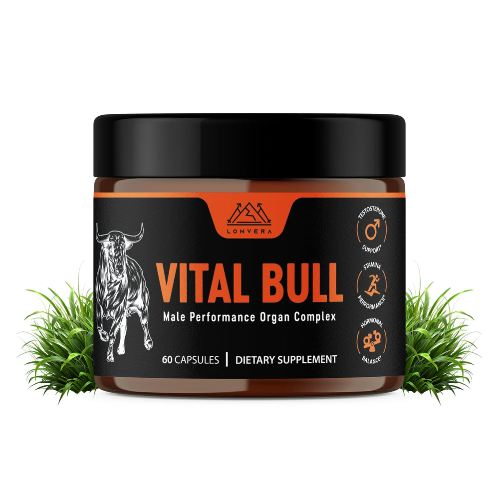 Lonvera Vital Bull beef organ capsules in bottle for convenient daily nutrition.