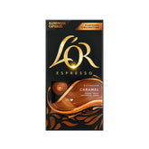 L'OR caramel espresso capsule close-up showing caramel notes and aroma benefits.