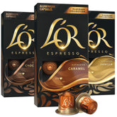 L'OR vanilla espresso capsules in aluminum packaging preserve freshness for a smooth cup