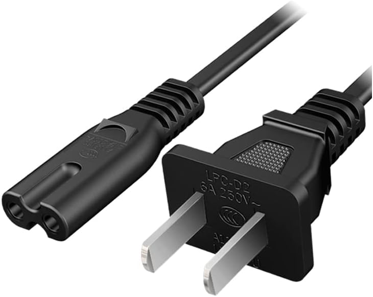 LORDTRONICS AC 2 Prong Power Cord figure-8 plug close-up, ideal TV replacement