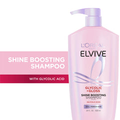 L'Oreal Paris Elvive Glycolic + Gloss shampoo pump for easy, even application.