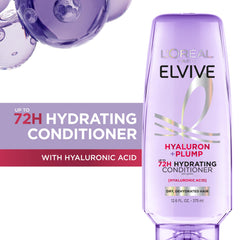 Creamy texture close-up on Elvive Hyaluron Plump conditioner for detangling.