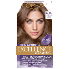 L'Oreal Paris Excellence Cool Supreme 6UA packaging for at-home gray coverage.
