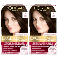 L’Oreal Paris Excellence Crème box with shade 4 Dark Brown ready for color