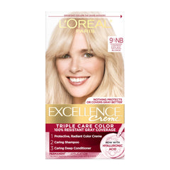 L'Oreal Paris Excellence Crème protective color cream bottle delivers gray coverage.