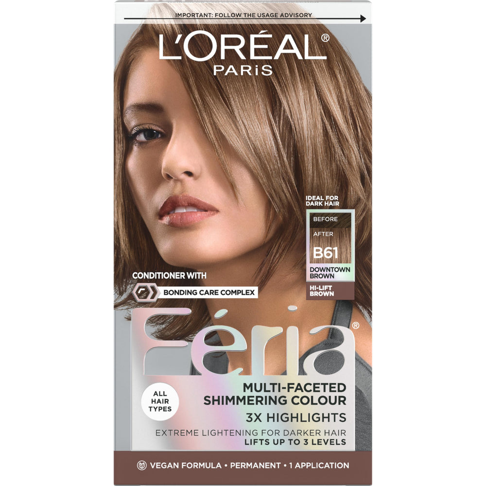 L'Oreal Paris Feria Downtown Brown pack shot highlights shimmering color option