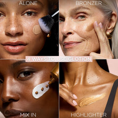 L'Oreal Paris Lumi Glotion body application adds a cohesive glow to shoulders and decolletage