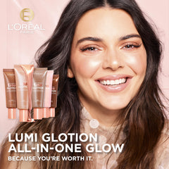 L'Oreal Paris Lumi Glotion tinted moisturizer swatch demonstrates sheer coverage with luminous tint