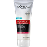 L'Oreal Paris Revitalift bottle close-up for brighter, smoother skin with glycolic cleansing action