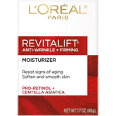L'Oreal Paris Revitalift face and neck cream jar demonstrates anti-wrinkle action for daily use.