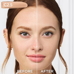 Close-up of texture showing creamy, buildable medium coverage blending into skin.