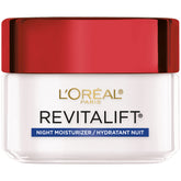 L'Oreal Paris Revitalift night cream jar close-up showing rich texture for overnight hydration.