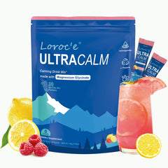 Loroc'e Ultracalm raspberry lemonade packet ready to mix for a calming moment.