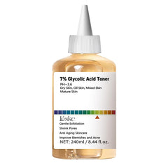 Loske 7% Glycolic Toner bottle pour refines pores and brightens the complexion