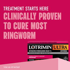 Lotrimin Ultra Ringworm Cream tube being applied to the skin.