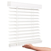 LOTUS & WINDOWARE cordless faux wood blinds front view in Snow White for a clean, modern room.