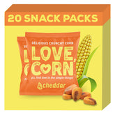 Love Corn Cheddar bag closeup—crispy kernels perfect for gluten-free snacking.