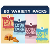 Love Corn Fab Four Sea Salt bag with crisp kernels, gluten free snack