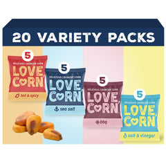 Love Corn Fab Four Sea Salt bag with crisp kernels, gluten free snack