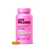 Love Wellness Healthy V Vitamin bottle on countertop for daily feminine wellness