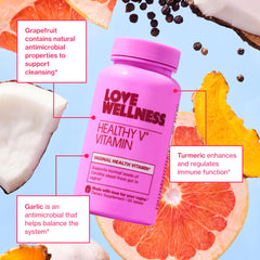 Love Wellness Healthy V Vitamin packaging highlighting doctor-developed formulation