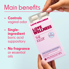 Love Wellness The Killer boric acid suppositories ready for discreet nightly use.