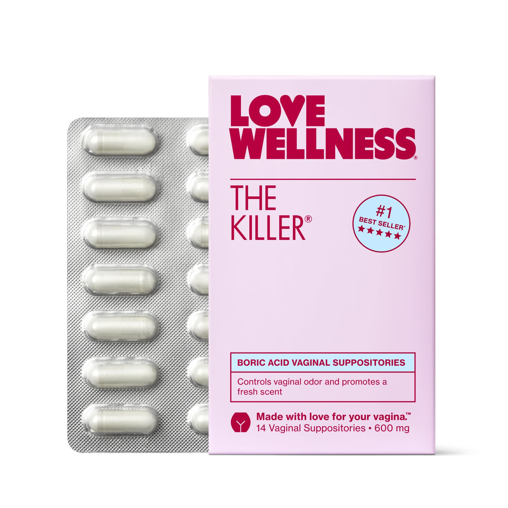 Love Wellness The Killer packaging box, discreet fragrance-free feminine care solution.