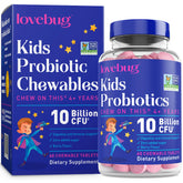 Lovebug Probiotics for Kids berry chewables bottle supports daily gut health with a kid-friendly flavor