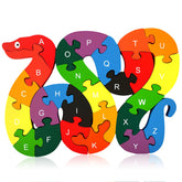 LovesTown snake puzzle front view with A-Z letters for early literacy