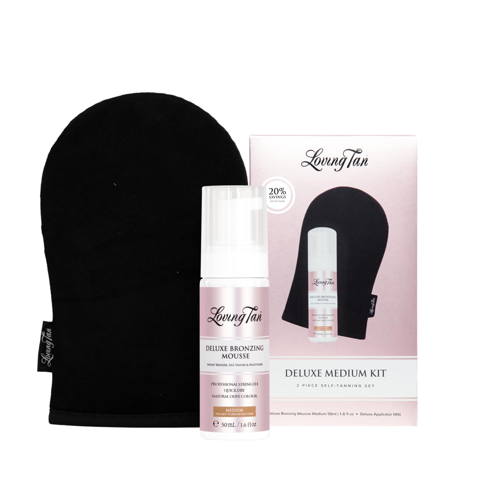 Loving Tan Deluxe Bronzing Mousse bottle pour shows quick, even color start.