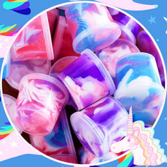 LPFEZRS Unicorn Galaxy Slime closeup showing squishy, non-sticky surface for tactile play.