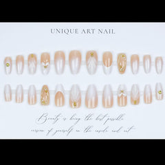 LPOODDNU 3D gilding flower design nails on almond shapes for decorative detail