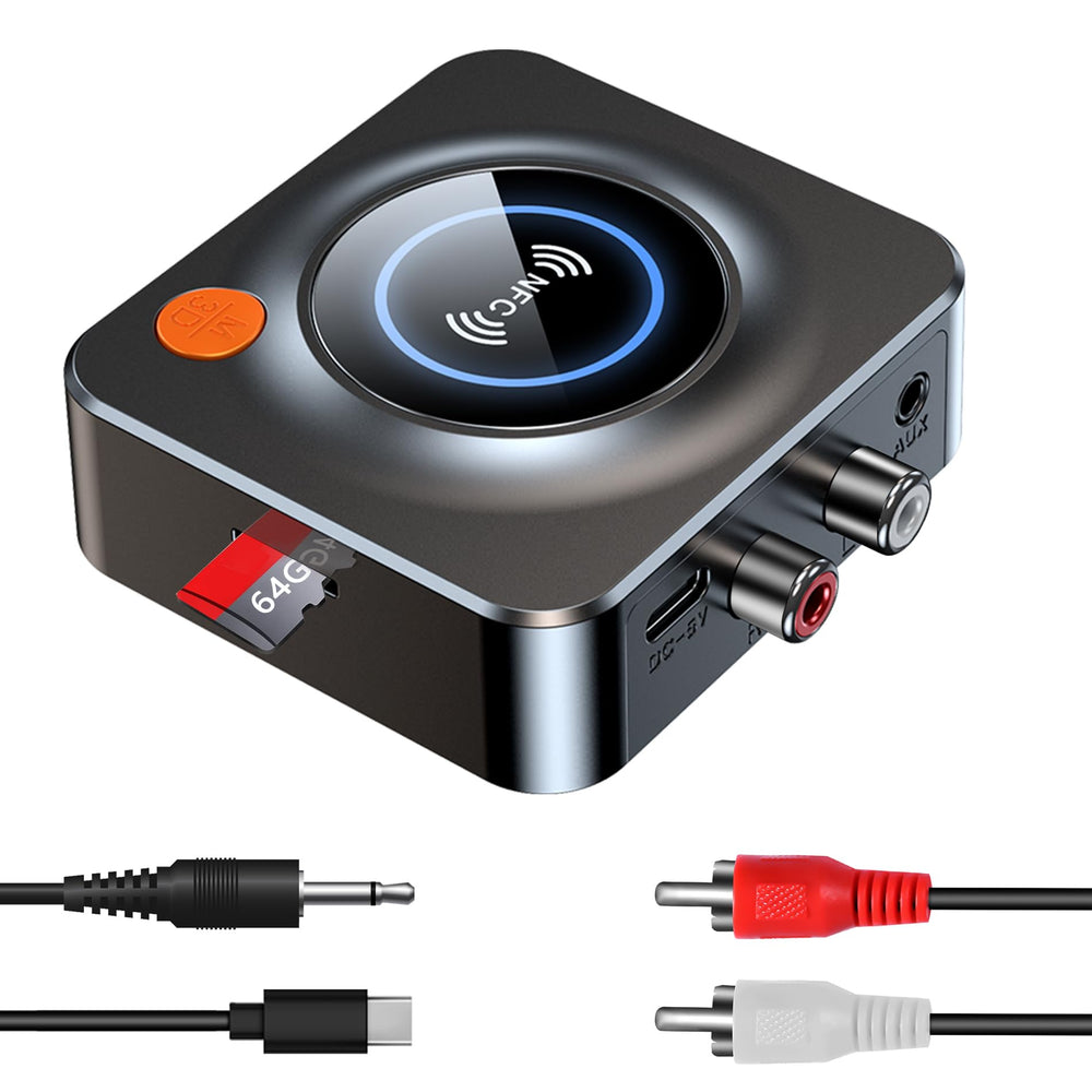 LSLYA Bluetooth receiver front view with NFC quick pair for easy setup.