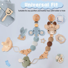 Baby using LSTRAGY pacifier clip on stroller for convenient access