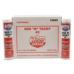 Lucas Oil Red N Tacky Grease 10-pack tubes ready for bulk lubrication.