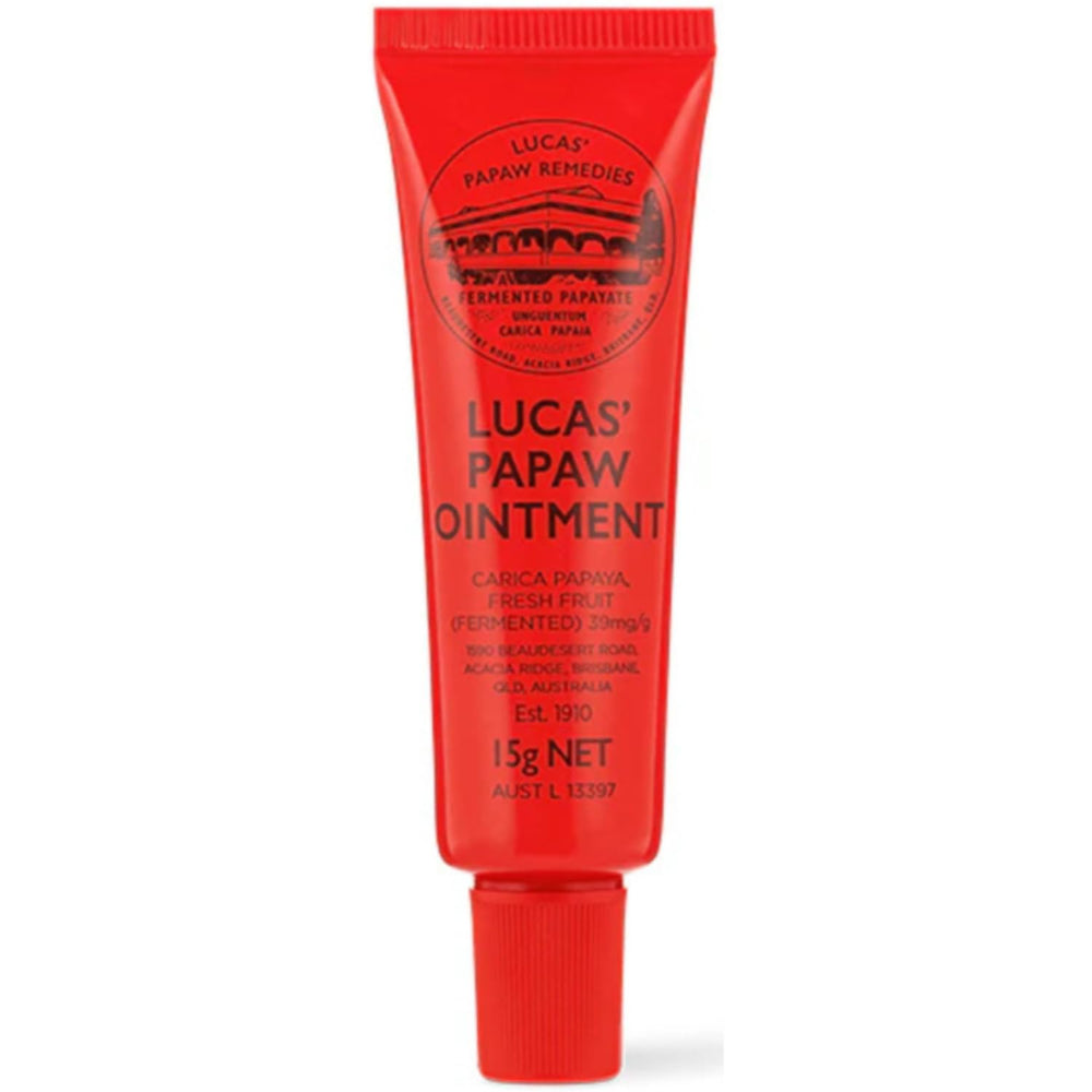Lucas Papaw Ointment 15g tube with lip applicator for mess-free lip care.