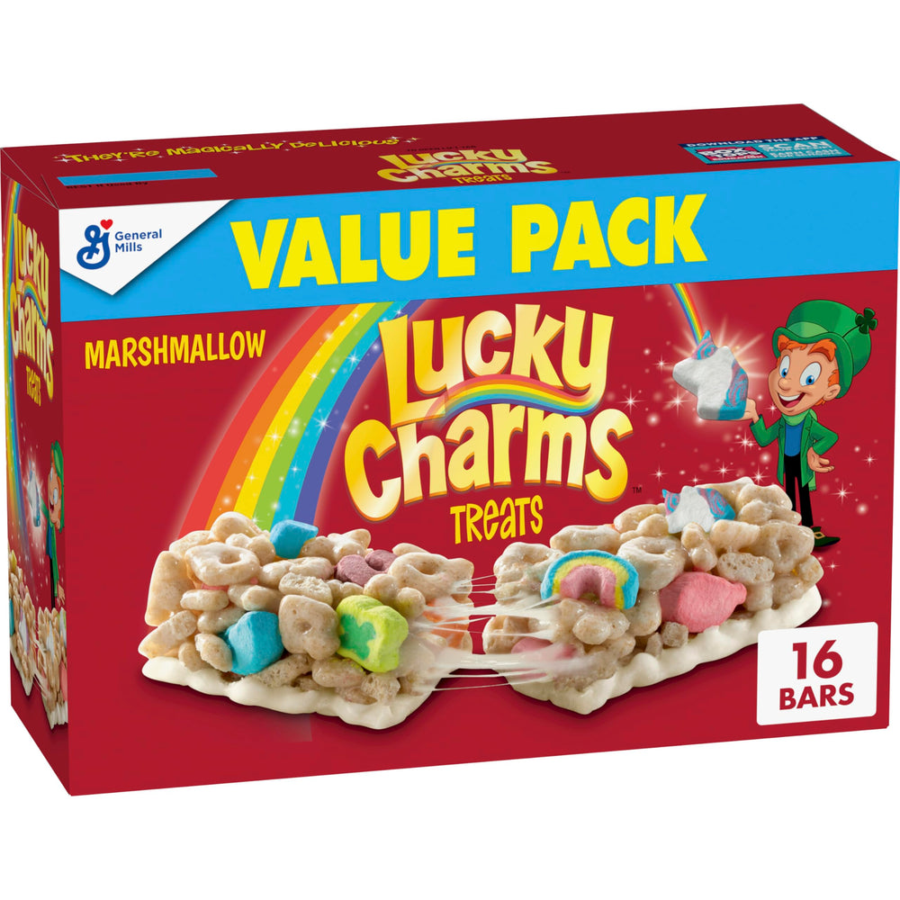 Lucky Charms breakfast bars package cover for on-the-go breakfast.