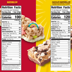 Lucky Charms smores bars close-up with marshmallows and creamy coating.