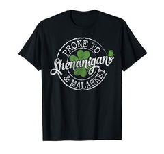 Lucky Family Saint Patrick's Day T-Shirt Small featuring Prone to Shenanigans design; ideal party outfit.
