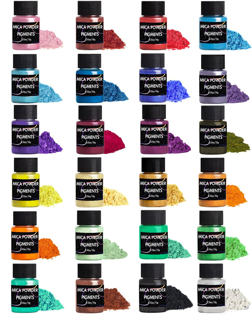 Luckymica Mica Powder 24-color set for vibrant epoxy resin projects.