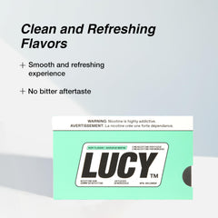 LUCY nicotine gum 2mg mint pack shot highlighting convenient packaging.