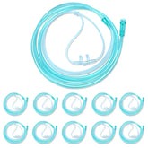 Luisddi 10-pack soft nasal cannulas with standard connectors and 7 ft green tubing for comfortable daily use